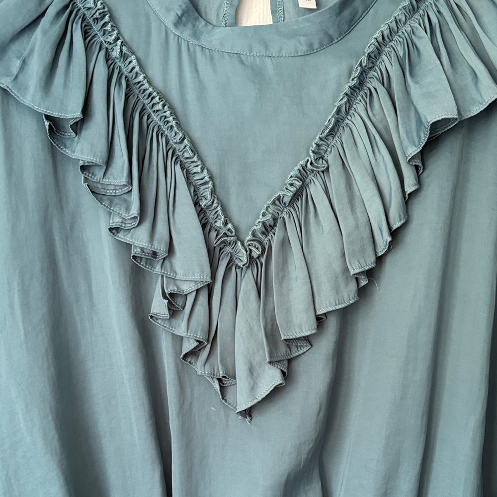 Glam Women’s Teal V Ruffled Blouse - Picture 4 of 9